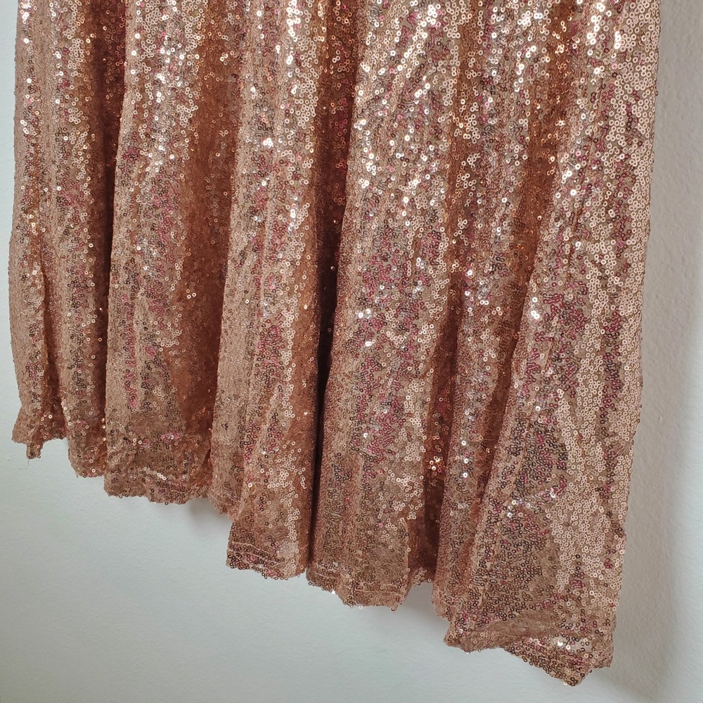 Boohoo NWT Sequin Puff Sleeve Skater Dress Champagne Rose Gold Plus Size 16 - Picture 7 of 14